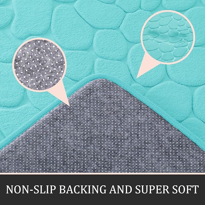 YIHOUSE Bathroom Rugs Mat Set 5 Piece Teal, Memory Foam Bath Mats Sets - Image 3