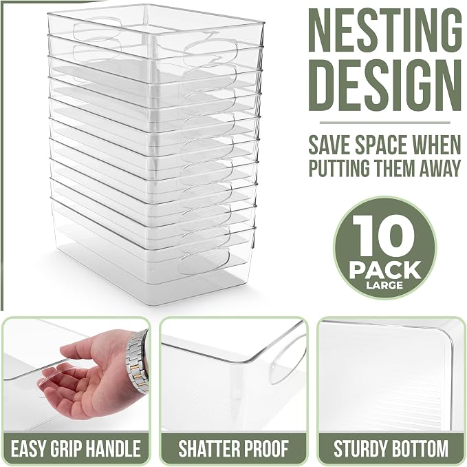 Sorbus 10-Pack Large Clear Plastic Organizing Bins – Clear Bins - Image 2