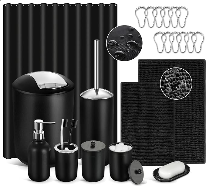 Black Bathroom Accessories Set, Bathroom Accessories Sets Complete by ALPIRIRAL