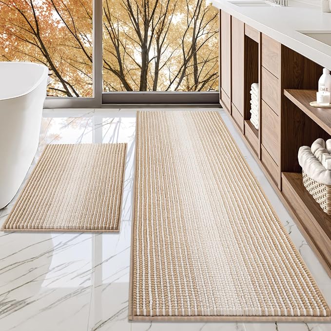 BSICPRO Bathroom Rugs and Mats Sets, 2 Piece Thick Absorbent Chenille Bath Mat by BSICPRO