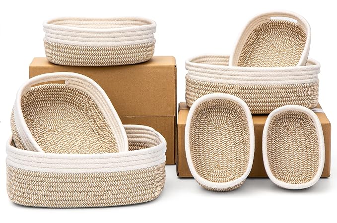 7 Piece Cotton Rope Woven Basket Set by HLWDFLZ