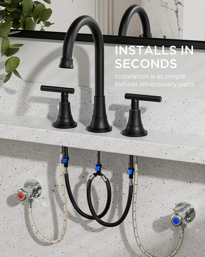 FORIOUS Matte Black Bathroom Faucet 3 Holes Vanity, 2 Handle 360° Swivel 8 In - Image 7