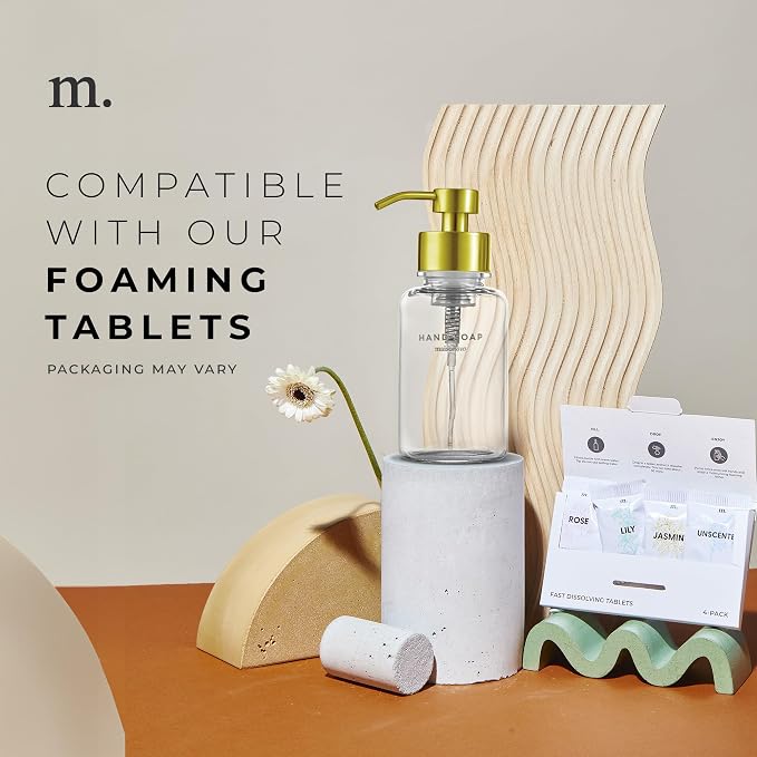 MaisoNovo Glass Foaming Soap Dispenser | Clear Glass Gold Pumps x 2 - Image 6