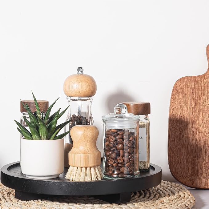 Round Decorative Tray Wood Bathroom Counter Organizer Farmhouse Kitchen Decor - Image 3