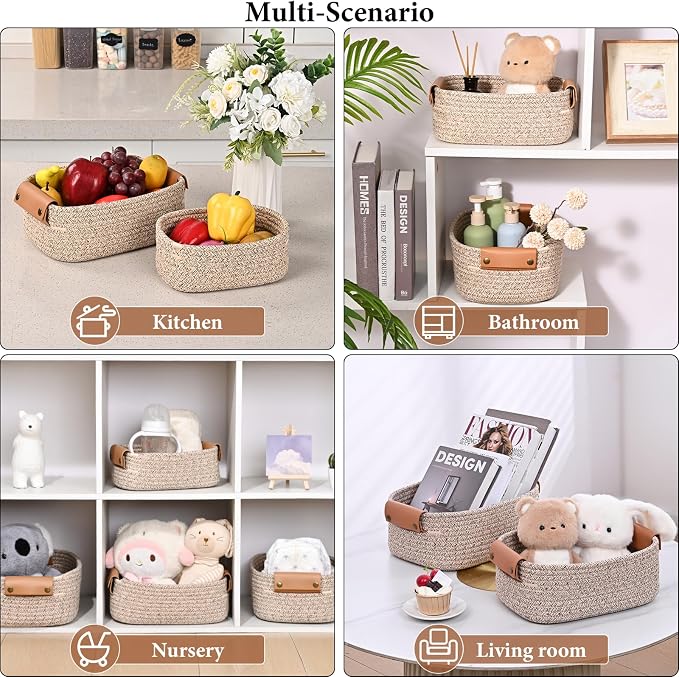 Storage Baskets for Organizing, Small Woven Basket Set of 6-4 Shelf Basket - Image 8