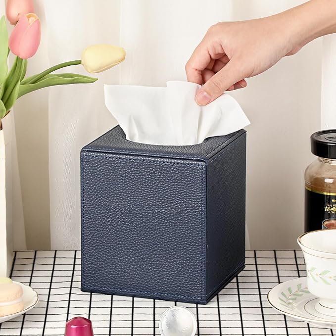 Sumnacon Tissue Box Cover Square Tissue Box Stylish PU Tissue Box Holder - Image 2