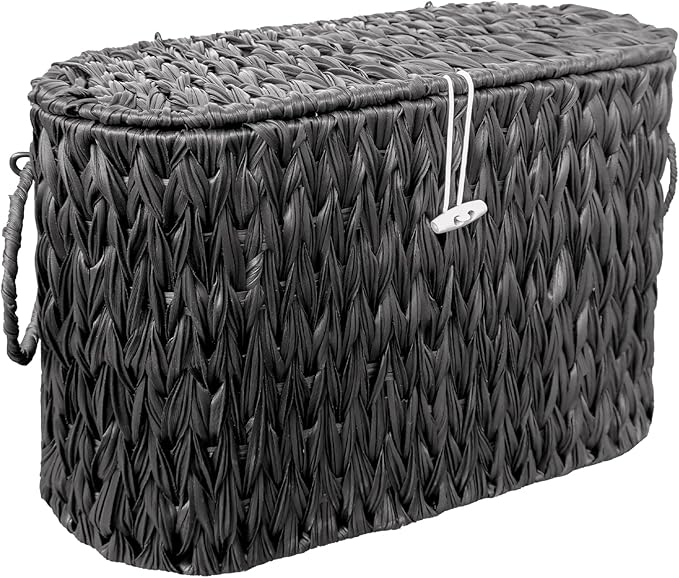Black Toilet Paper Basket with Lid, Wicker Toilet Paper Storage Stand, Large by WEAVECOMFORTINTOEVERYCORNER