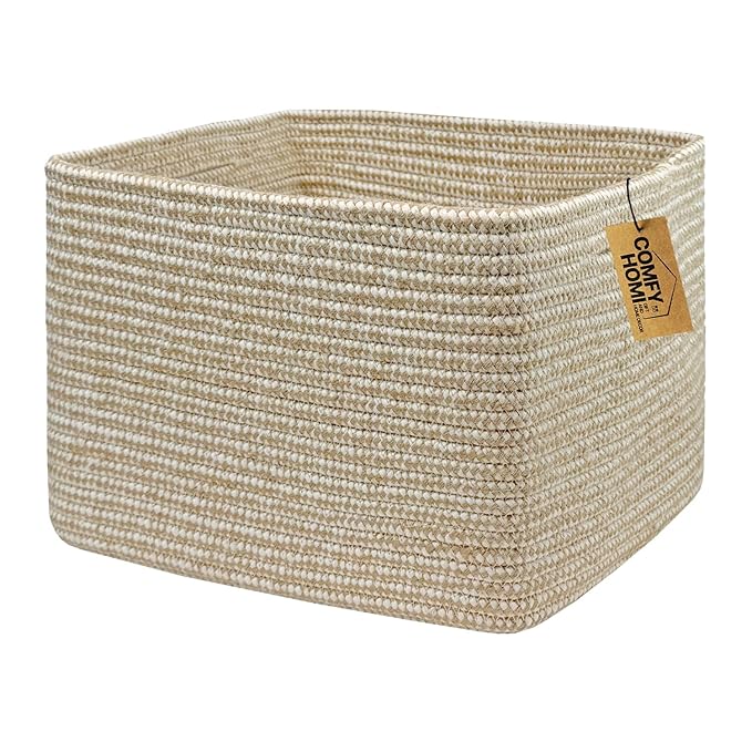 COMFY-HOMI Square Woven Cotton Rope Basket by COMFY-HOMI