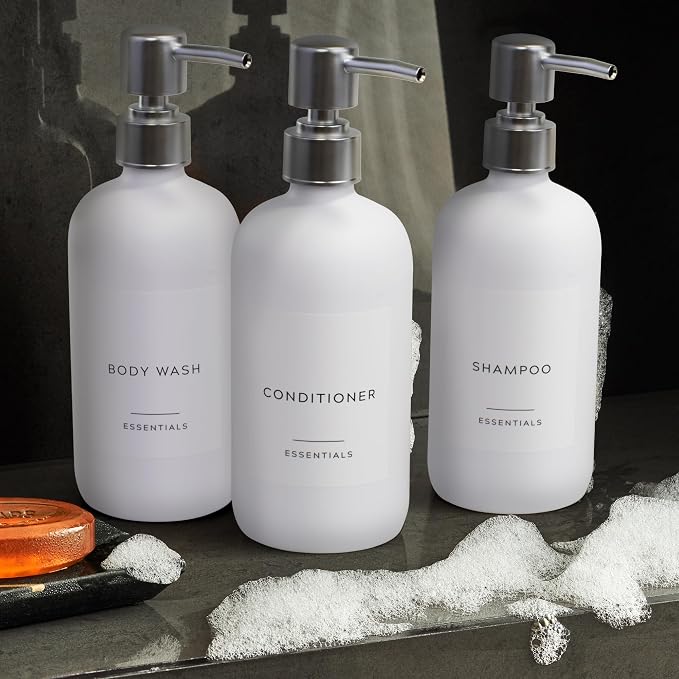 Stylish Shampoo and Conditioner Dispenser Set of 3 - Image 6