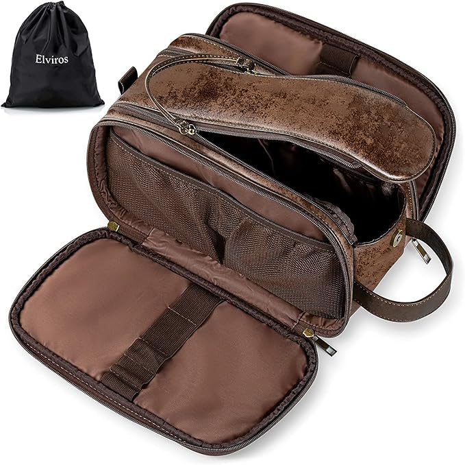 Elviros Travel Toiletry Bag for Men, Shaving Dopp Kit Water-resistant Bathroom by Elviros