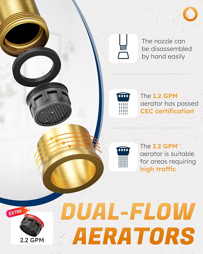 WOWOW Brushed Gold Bathroom Faucet Widespread Bathroom Sink Faucet 2 Handle - Image 3