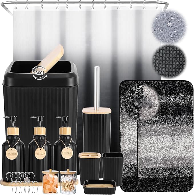 32PCS Bathroom Sets with Shower Curtain and Rugs, Bathroom Set Black Bathroom by BetterbathroomwithXLHOME
