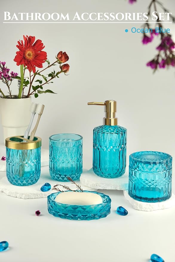 Teal Blue Bathroom Accessories Set, Hand Soap Dispenser Set, Soap Dish - Image 2