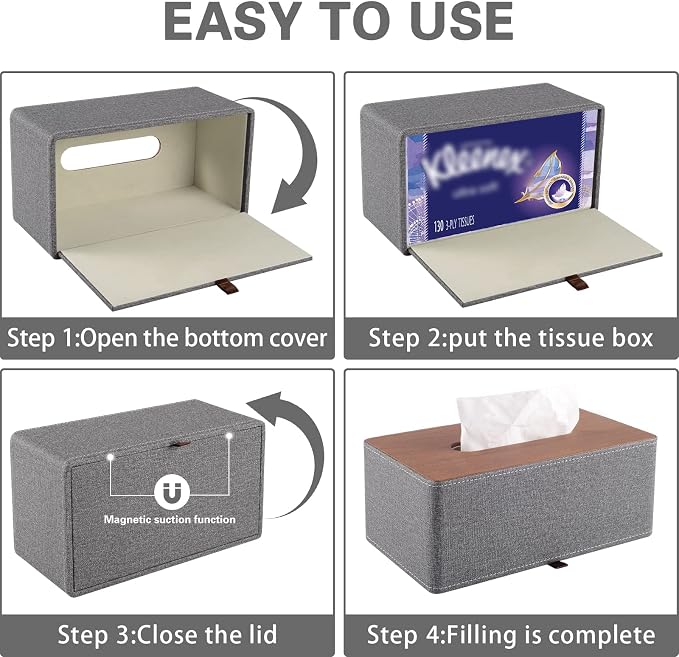Tissue Box Cover Rectangle Tissue Box Holder PU Leather Facial Organizer - Image 5
