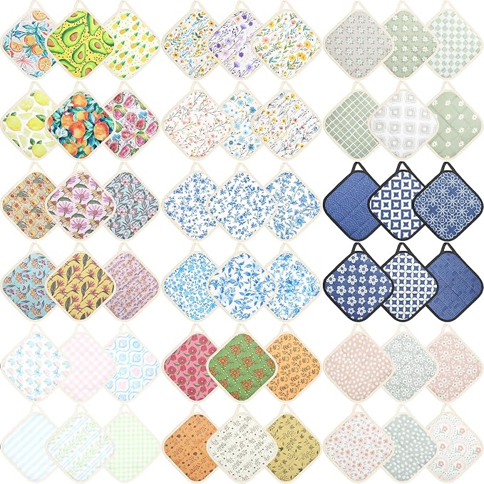 6 Pack Pot Holders 100% Cotton Heat Resistant Potholder, Machine Washable Pot by Unknown