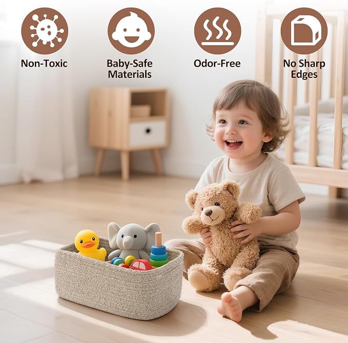 5-Pack Small Woven Rope Storage Baskets – 2 Sizes Organizer Bins - Image 4