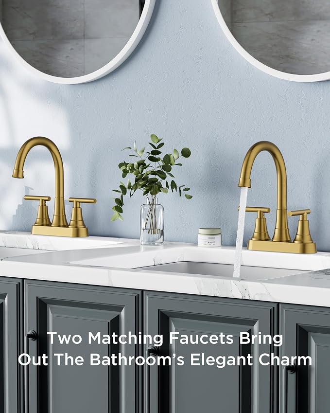 FORIOUS Brushed Gold Bathroom Faucets, 4 Inch Centerset Bathroom Sink Faucet 2 - Image 2