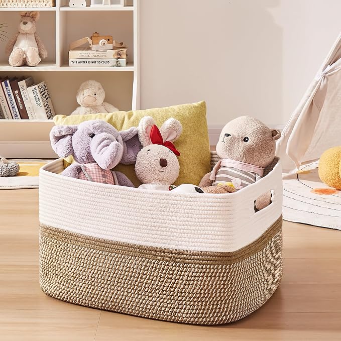 OIAHOMY Large Blanket Basket, 22”x17”x12” Rectangle Woven Baskets, Nursery - Image 5