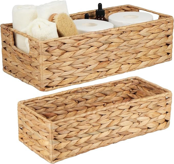LotFancy Bathroom Basket, 2 Pack Water Hyacinth Toilet Paper Basket, Hand Woven - Image 8
