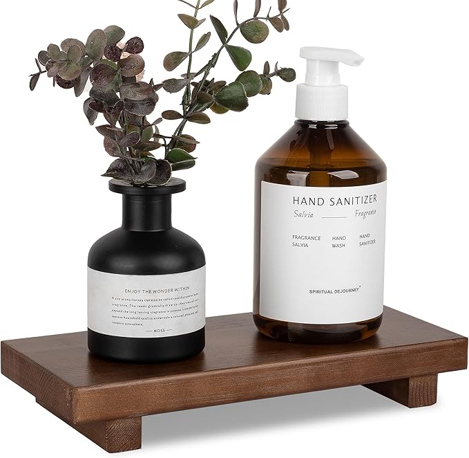 Bathroom Counter Organizer Wood Pedestal Stand Farmhouse Decorative Tray Soap by zoocatia