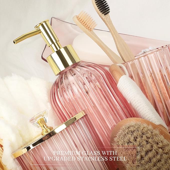 Designer Pink Glass Bathroom Accessories Sets - Image 4