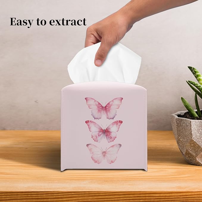 Grace Yonks Cute Pink Butterfly Tissue Box Cover Square, Cube Case - Image 5