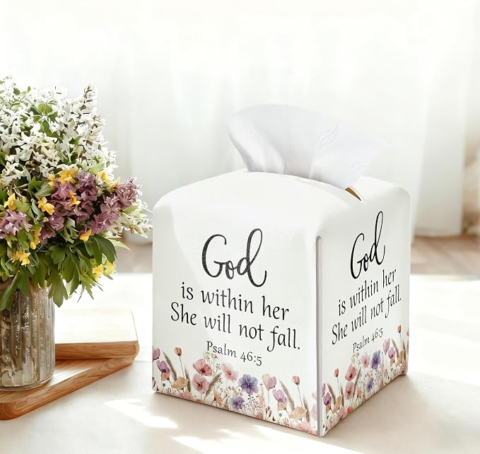 Christian Bible Verses Tissue Box Cover Square, Inspirational Quotes Waterproof - Image 3