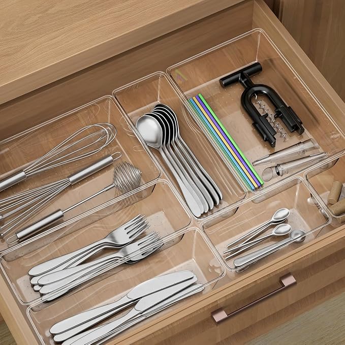 25 Piece Clear Drawer Organizer Set, 4 Sizes Bathroom Vanity Organizer Trays - Image 4