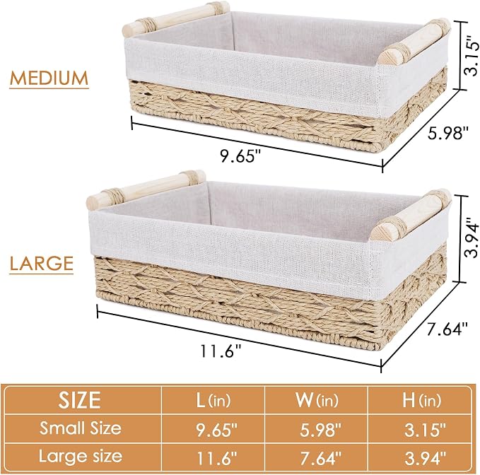 Wicker Storage Basket with Wooden Handle – Paper Rope Decorative Toilet Paper - Image 2