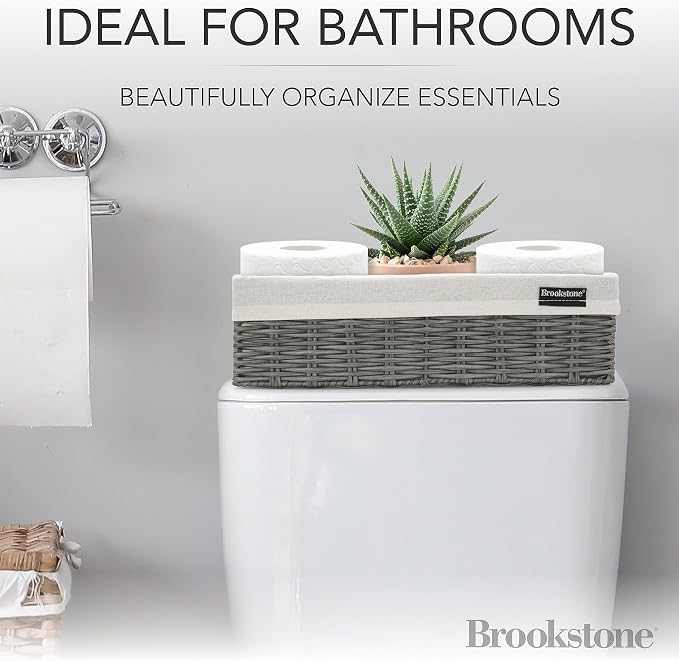 Brookstone Wicker Storage Basket Two Pack Set, Bathroom and Closet Organizers - Image 2