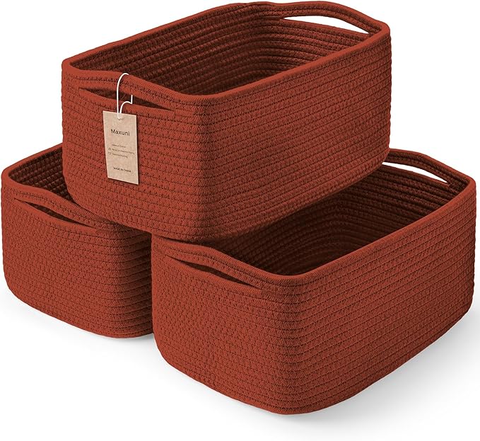 3-Pack Shelf Baskets for Organizing, Closet Organizer Bins, Small Woven Baskets by MaxuniTechLife