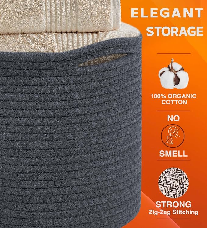 CHAT BLANC Cotton Rope Baskets for Organizing | Storage Baskets for Shelves | - Image 2