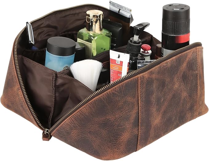 KomalC Luxury Leather Men’s Toiletry Travel Bag – Handmade Shaving Kit - Image 4