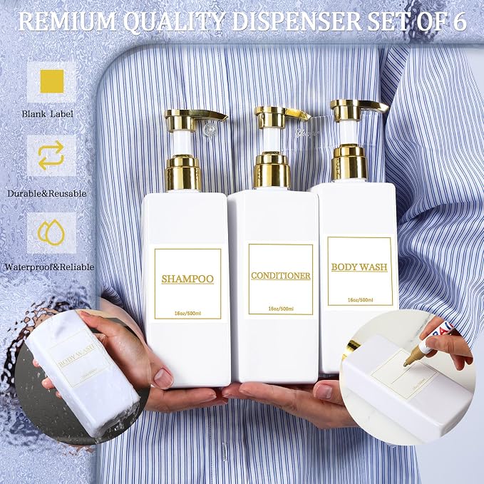 Gejoy 12 Pack White Shampoo and Conditioner Dispenser Bottles, 17 Oz/ 500ml - Image 3