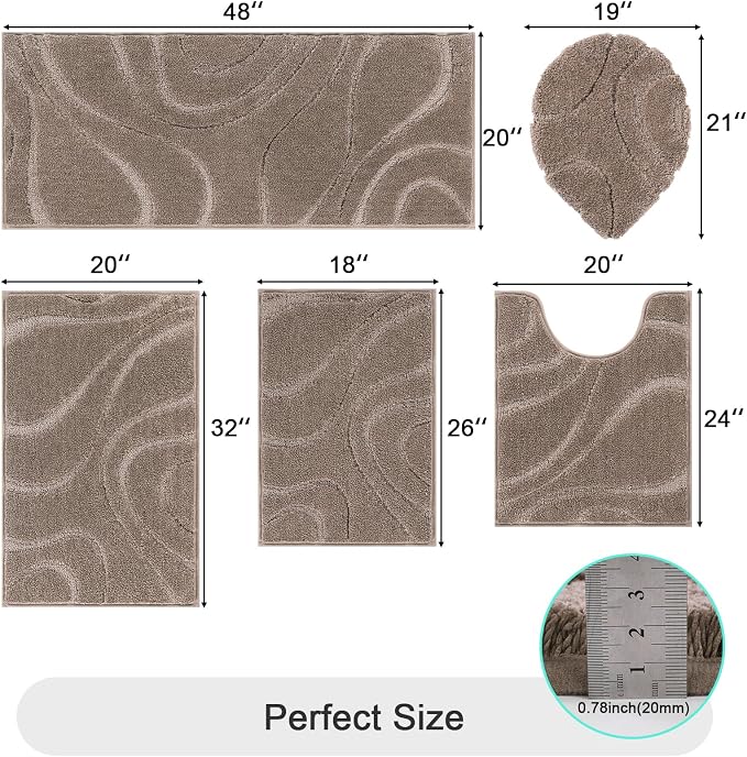 HEBE Bathroom Rugs Sets 5 Piece, Soft Absorbent Microfiber Bath Mat - Image 2