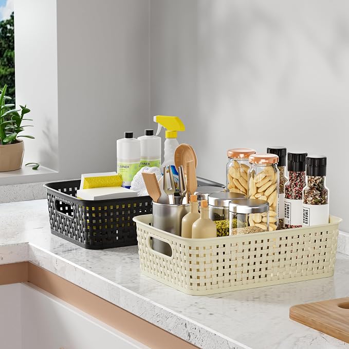 Black Plastic Basket, 8 Pack Home Organization and Storage Baskets - Image 7