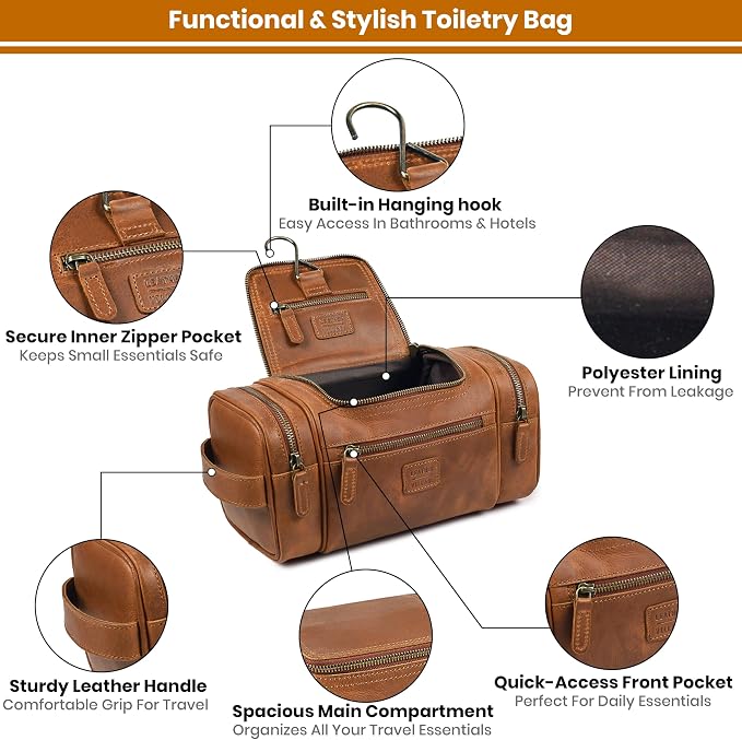 LEATHER VILLAGE Genuine Leather Travel Dopp Kit - Image 4