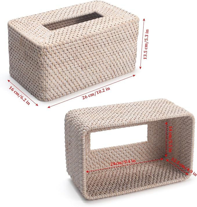 YANGQIHOME Rattan Tissue Box Cover, Rectangle Wicker Tissue Box Holder - Image 3