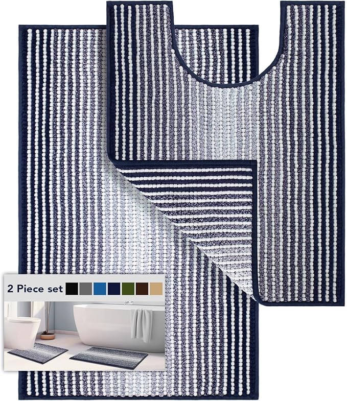 Bathroom Rugs Sets 2 Piece, Toilet Rugs U-Shaped, Contour Bath Mat Set by BSICPRO