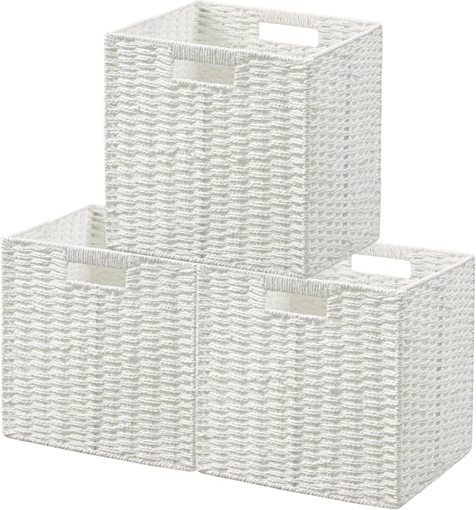 UBBCARE 3 Pack Wicker Basket, 11L×11H×10.5W inch Woven Paper Rope Storage by UBBCARE