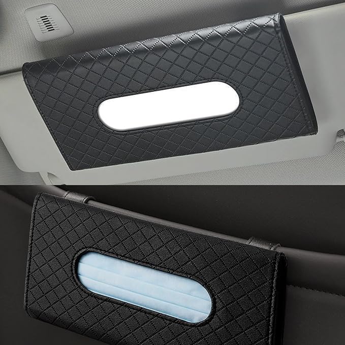 Car Sun Visor Tissue Holder, 2 Pack Vehicle Napkin Box, Premium PU Leather - Image 3