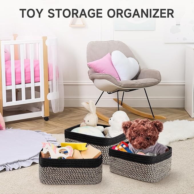 3-Pack Shelf Baskets for Organizing, Closet Organizer Bins, Small Woven Baskets - Image 6