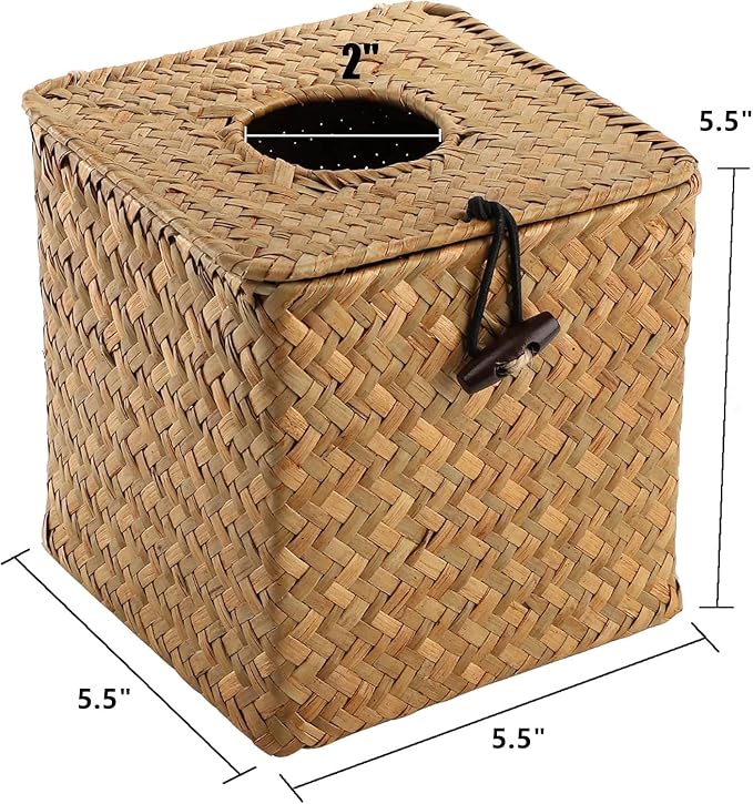 Yesland 2 Pack Square Seagrass Facial Tissue Box - Image 3