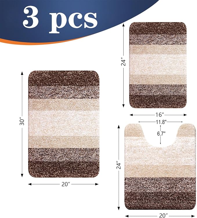 OLANLY Bathroom Rugs Sets 3 Piece, Soft Absorbent Microfiber Bath Mats and - Image 2