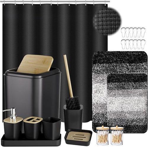 24PCS Bathroom Sets with Shower Curtain and Rugs, Toilet Brush, Trash Can & by BetterbathroomwithXLHOME