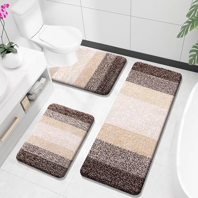 OLANLY Bathroom Rugs Sets 3 Piece, Soft Absorbent Microfiber Bath Mats and by OLANLY