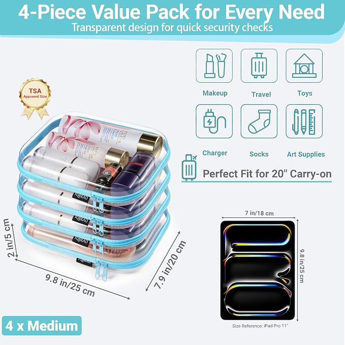 YQBRA 4 Pack Clear Hard Shell Zipper Case, See-Through Hard Plastic Organizer - Image 4