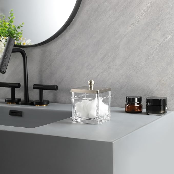 Apothecary Glass Cotton Jar Holder Brushed Nickel Stainless Steel Lid, Elegant - Image 8