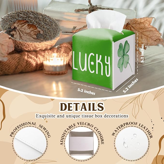St. Patrick's Day Lucky Clover Design Tissue Box Cover - Image 2