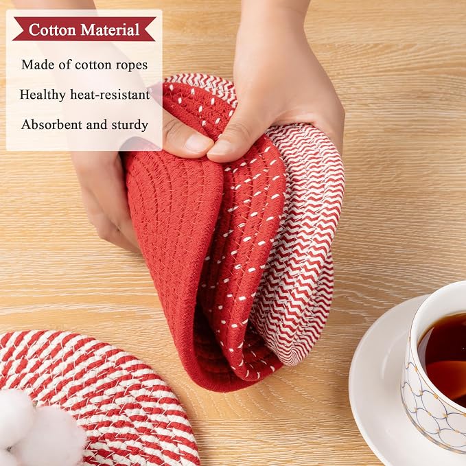 SHACOS 8 Inches Trivets for Hot Dishes, 4 Pieces Cotton Trivets Mats for Kitchen - Image 5